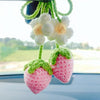 VRB Dec 1 Pcs Crochet Flower for car Dashboard Decoration Items,Car Hanging Crochet Flower,Sunflower Decoration for Car,Car Mirror Hanging Accessories, (Hanging Strawberry  Crochet - 1 Pcs)