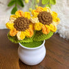 VRB DecTM 1 Pcs Crochet Flowers Artificial Twin Sunflower for Office Desk Car Dashboard Decor,Home Decoration,Festival,Office, Bedroom, Christmas Decor. (Twin  Sunflower with Pot)
