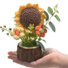 VRB DecTM 1 Pcs Crochet Flowers Artificial Sunflower for Office Desk Car Dashboard Decor,Home Decoration, Office, Bedroom (Sunflower Artificial Plants with Pot Wodden - 1 Pcs)