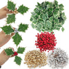 VRB Dec 100 pcs Artificial Holly Berries/Christmas Berries Stems Artificial Christmas Picks for Christmas Tree Ornaments, DIY Xmas Wreath, Crafts. (100 Pcs Mix Color Cherry with Leaf) Visit the VRB Dec Store