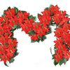 VRB Dec 4 pcs Artificial Flowers Vine Poinsettia Flowers Garland (6 ft Long) Silk Poinsettia Garland for Ganpati/Christmas Decorations Items/Christmas Tree Decoration. (4 pcs Poinsettia Flowers Vine)