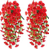 VRB Dec 2 Pcs Artificial Daisy Greenery Hanging Fern Plants Vines Fake Ivy Hanging Flowers Vine Wall Hanging for Home Decor,Wall,Balcony Decoration. (2, Red Daisy Fern Hanging)