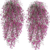 VRB Dec 2 Pcs Artificial Dry Baby's Breath Greenery Hanging Plants Vines Fake Ivy Hanging Flowers Vine Wall Hanging for Home Decor,Wall,Balcony Decoration. (2, Fushia Baby's Breath Fern Hanging)