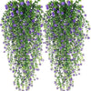 VRB Dec 2 Pcs Artificial Dry Baby's Breath Greenery Hanging Plants Vines Fake Ivy Hanging Flowers Vine Wall Hanging for Home Decor,Wall,Balcony Decoration. (2, Lavender Euclyptus Fern Hanging)