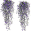 VRB Dec 2 Pcs Artificial Dry Baby's Breath Greenery Hanging Plants Vines Fake Ivy Hanging Flowers Vine Wall Hanging for Home Decor,Wall,Balcony Decoration. (2, Violet Baby's Breath Fern Hanging)