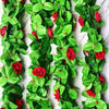 VRB Dec™ 2 Pcs Artificial Flowers Vine Blossom/Roses Garland Fake (6 ft) Flowers Fabric Roses/Blossom Garland for Wedding Decor Diwali/Ganpati/Garden Wall Valentine (Red Rose Leaf Garland)