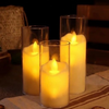 VRB Dec 3pcs Pillar Flickering Candles Acrylic Flameless & Smokeless Decorative Candles Led Tea Light Candle Perfect for Gifting, Home,Diwali, Christmas,Decorative Candles,Birthday (Model - 1)