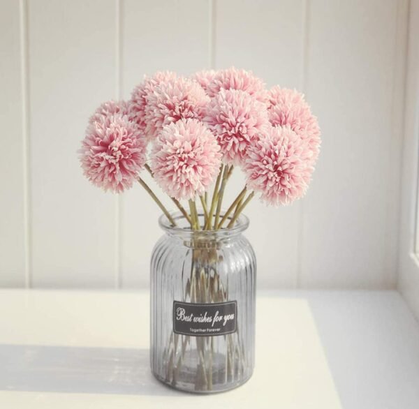 VRB Dec™ (5 Pcs Artificial Chrysanthemum Ball Hydrangea Fake Flowers Sticks Bunch for Home Decor,Room Decorations, Living Room Table Decoration Plants