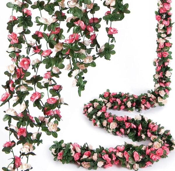 VRB Dec™ 1 Pcs Artificial Flowers Vine Silk Roses Garland Fake (6 ft Long) Flowers Silk Roses Garland for Wedding Decorations Diwali/Ganpati/Christmas Garden Wall Valentine