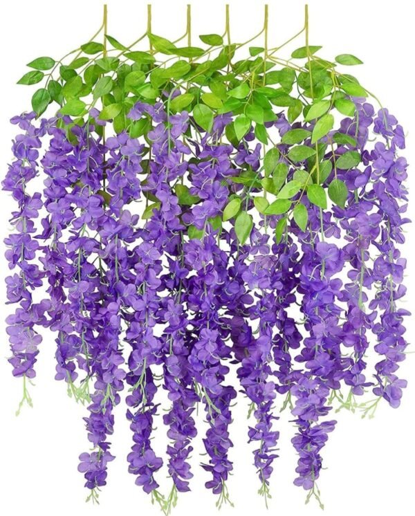 VRB Dec (Pack of 6 (43.2Ft) Artificial Wisteria Vine| Ratta Fake Wisteria Hanging | Garland Silk Long Hanging Bush Flowers String for Home Party Wedding Deco