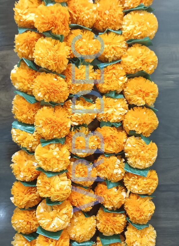 VRB Dec™ 5 Pcs Artificial Marigold Flowers with Leaves for Decoration Long Marigold Garlands for Decoration Toran Indian genda phool for Wedding & Festivals