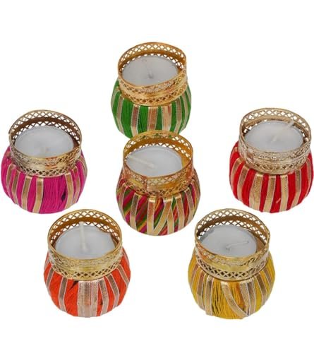 VRB DecTM Tealight Candle Holders for Home Decoration Item for Diwali Decorative Tealight Candle Holder | Diwali Decoration Items for Home Decor Diwali (Drum Tealight Candle Holder - 6 Pcs)