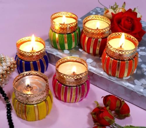 VRB DecTM Tealight Candle Holders for Home Decoration Item for Diwali Decorative Tealight Candle Holder | Diwali Decoration Items for Home Decor Diwali (Drum Tealight Candle Holder - 6 Pcs)