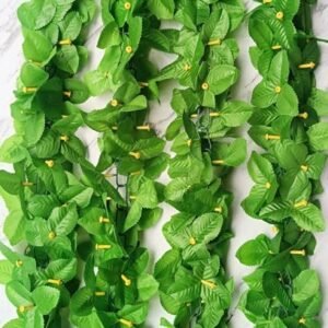 VRB Dec™ 1 Pcs Artificial Flowers Vine Blossom/Roses Garland Fake (6 ft) Flowers fabric Roses/Blossom Garland for Wedding Decor Diwali/Ganpati/Garden Wall Valentine (Green Money Plant Creeper)