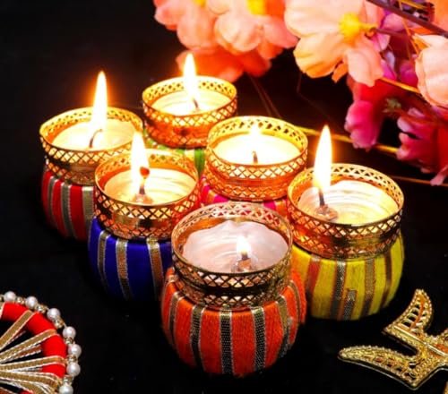 VRB DecTM Tealight Candle Holders for Home Decoration Item for Diwali Decorative Tealight Candle Holder | Diwali Decoration Items for Home Decor Diwali (Drum Tealight Candle Holder - 6 Pcs)