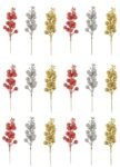 VRB DecTM 12 Pcs Christmas Glitter Berries Stems Artificial Christmas Picks for Christmas Tree Ornaments, DIY Xmas Wreath, Crafts, Holiday and Home Decor