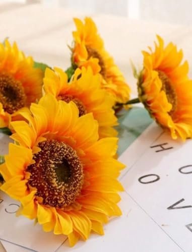 VRB Dec 5 Pcs Artificial Sunflower Flowers/Artificial Sunflower Big Size/Sunflower Artificial Bouquet/Artificial Flowers for Decoration/Decorative Items for Home,Bedroom,etc