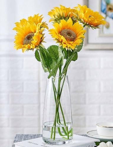 VRB Dec 5 Pcs Artificial Sunflower Flowers/Artificial Sunflower Big Size/Sunflower Artificial Bouquet/Artificial Flowers for Decoration/Decorative Items for Home,Bedroom,etc