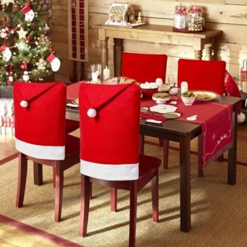 VRB DecTM Christmas Covers,Christmas Decoration Santa Claus Hat Slipcover Xmas Chair Back Cover for Christmas Dinning Room Xmas Restaurant Hoilday Festival