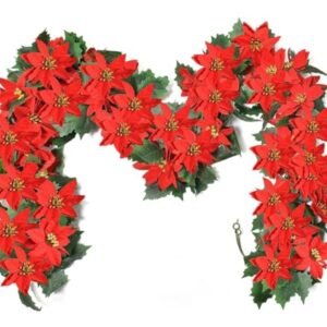 VRB DecTM Artificial Flowers Vine Poinsettia Flowers Garland (6 ft Long) Silk Poinsettia Garland for Ganpati/Christmas Decorations Items/Christmas Tree Decoration.