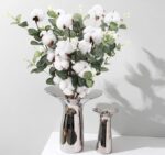 VRB Dec Pack of 3 Artificial Hibiscus Glabra Fake Plant Flowers for Home, Room,Office | Flowers for Vases | Decoration Items for Living Room (Without Pot) (Artificial Cotton Stems)