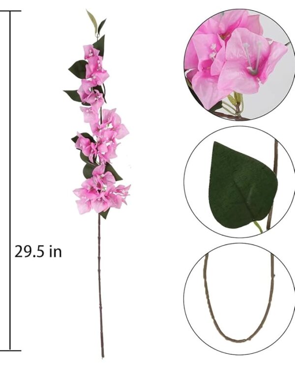 VRB Dec (Pack of 3 Artificial Bougainvillea Glabra Fake Plant Flowers for Home, Room,Office | Flowers for Vases | Decoration Items for Living Room (Without Pot) (Light Pink - 3pcs)