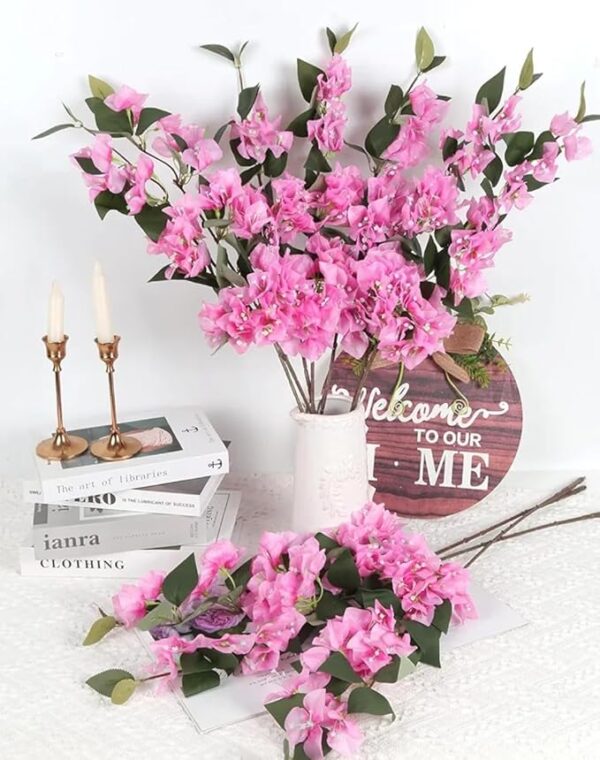 VRB Dec (Pack of 3 Artificial Bougainvillea Glabra Fake Plant Flowers for Home, Room,Office | Flowers for Vases | Decoration Items for Living Room (Without Pot) (Light Pink - 3pcs)