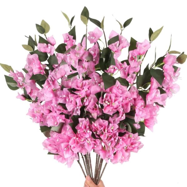 VRB Dec (Pack of 3 Artificial Bougainvillea Glabra Fake Plant Flowers for Home, Room,Office | Flowers for Vases | Decoration Items for Living Room (Without Pot) (Light Pink - 3pcs)