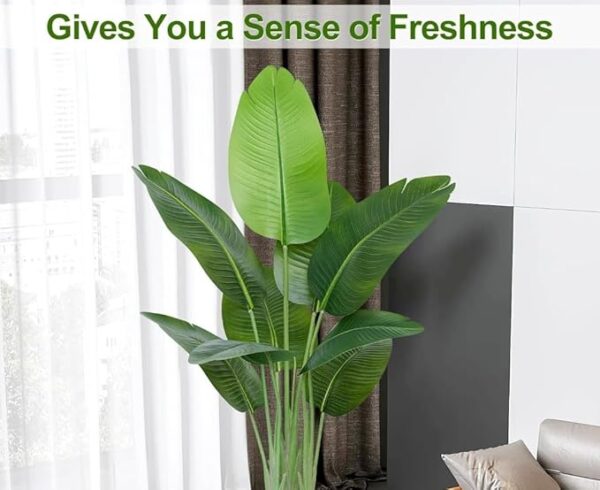 VRB Dec 1 Pcs Artificial Banana Plants with Pot Plants Leaves Tree Tropical 12 Palm Leaves Faux Areca Palm Plants Indoor Real Touch Monstera Plant for Home/Decor