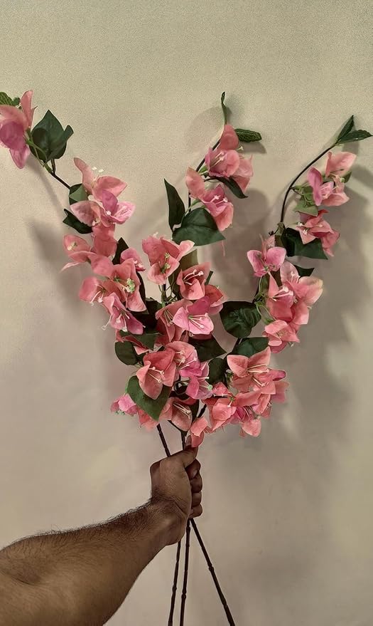 VRB Dec (Pack of 3 Artificial Bougainvillea Glabra Fake Plant Flowers for Home, Room,Office | Flowers for Vases | Decoration Items for Living Room (Without Pot) (Blush Peach - 3pcs)