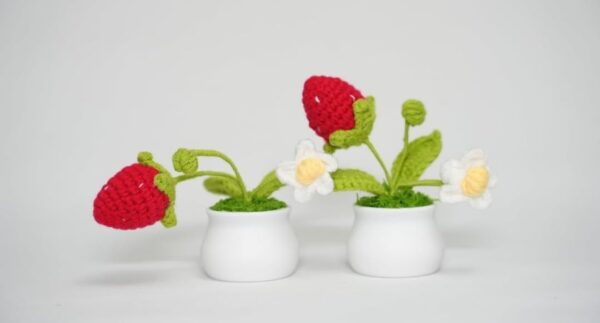 VRB Dec 1 Pcs Crochet Flowers Artificial Sunflower for Office Desk Car Dashboard Decor,Home Decoration, Office, Bedroom, Christmas Decor, Wedding (Mushroom with Daisy Pot)