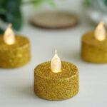 VRB Dec 24 Pcs Acrylic Flameless & Smokeless Decorative Candles Led Tea Light Candle Perfect for Gifting, Home, Birthday, Diwali, Christmas,Decorative Candles,Birthday (Glitter Gold)