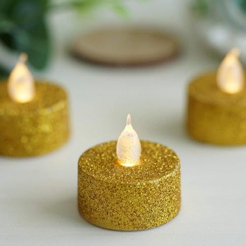 VRB Dec 24 Pcs Acrylic Flameless & Smokeless Decorative Candles Led Tea Light Candle Perfect for Gifting, Home, Birthday, Diwali, Christmas,Decorative Candles,Birthday (Glitter Gold)