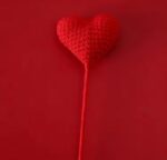VRB Dec 1 Pcs Crochet Flowers Artificial Heart for Valentine,Bouquet,Office Desk,Table Decor,Home Decoration, Office,Decor,Bedroom, Christmas Decor (Red Heart Stick)