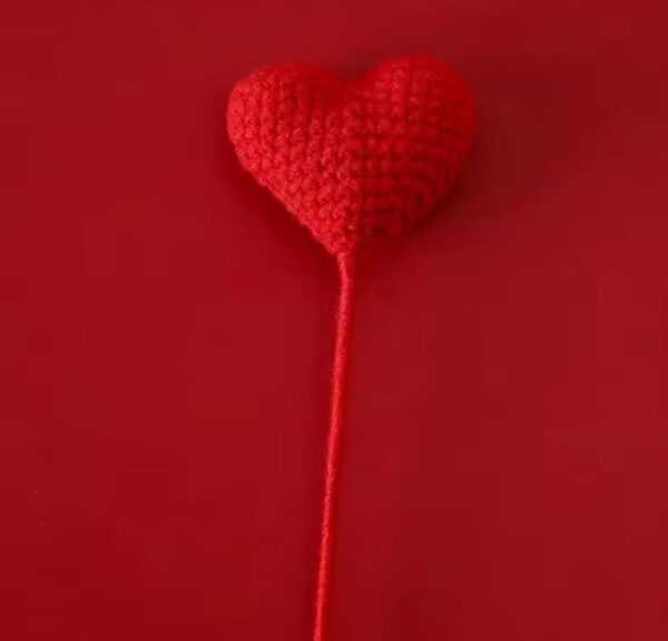VRB Dec 1 Pcs Crochet Flowers Artificial Heart for Valentine,Bouquet,Office Desk,Table Decor,Home Decoration, Office,Decor,Bedroom, Christmas Decor (Red Heart Stick)