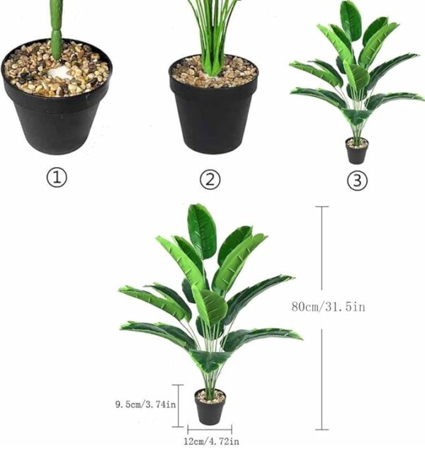 VRB Dec 1 Pcs Artificial Banana Plants with Pot Plants Leaves Tree Tropical 12 Palm Leaves Faux Areca Palm Plants Indoor Real Touch Monstera Plant for Home/Decor