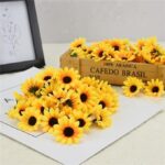 VRB Dec 100 pcs Sunflower Artificial Flowers for Decoration,Artificial Flower,Flowers for Hair Styling,Flowers for Pooja,Plastic Flowers for Home Decor,Diwali,Christmas,Floating Flowers. (100 Pcs)