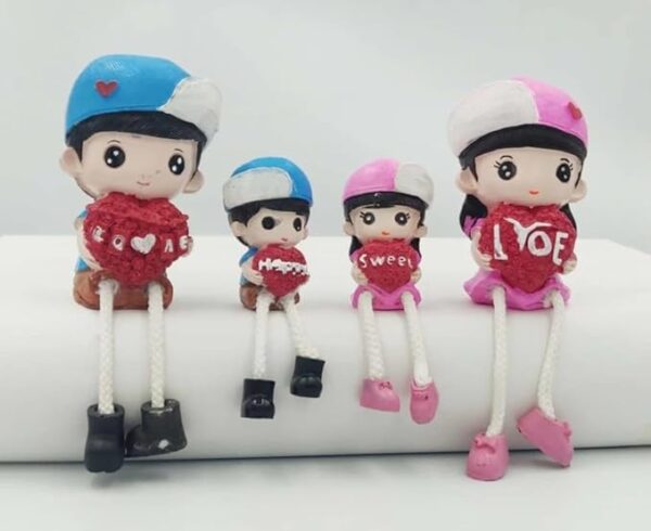 VRB Dec 4 pcs Hanging Legs Showpiece Cute Boy & Girl,Toy Cute Couple Figurines/Leg Hanging Dolls for Home Decor/Decorative Items for Home Decor,Valentine Gift for Girlfriend,Boyfriend (Model - 02)