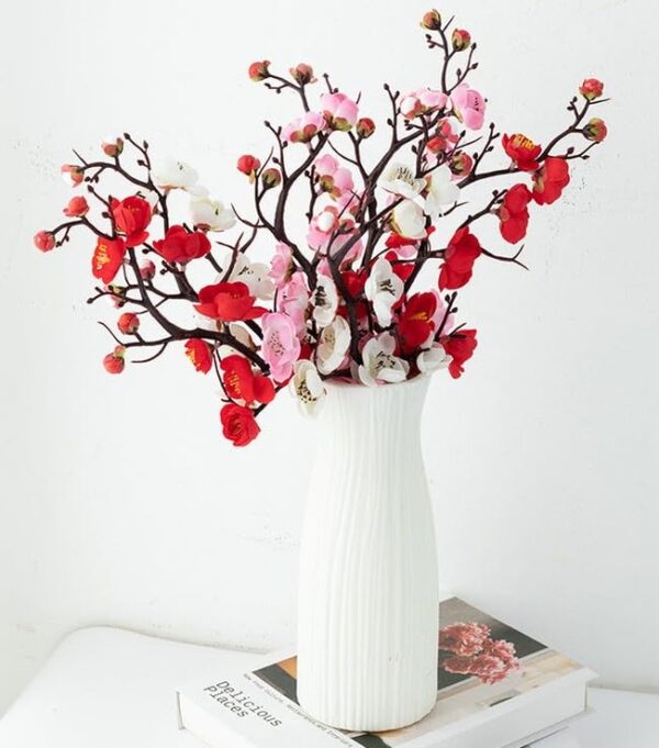 VRB Dec 3 Pcs Artificial Cherry Blossom Flowers Fake Plant Flowers for Home, Room,Office | Flowers for Vases | Decoration Items for Living Room (Pink)