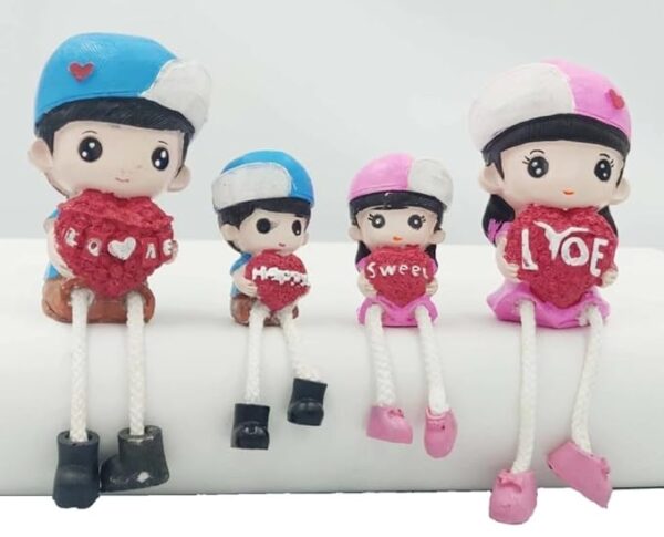 VRB Dec 4 pcs Hanging Legs Showpiece Cute Boy & Girl,Toy Cute Couple Figurines/Leg Hanging Dolls for Home Decor/Decorative Items for Home Decor,Valentine Gift for Girlfriend,Boyfriend (Model - 02)