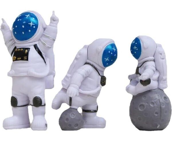 VRB Dec 3pcs Astronaut Miniature Showpiece Set for Home Decor, car Dashboard,Valentine,Living Room,Gifts Figurines,Cake Decoration Items-Resin (3 Pcs Small Blue Star Astronaut showpiece)