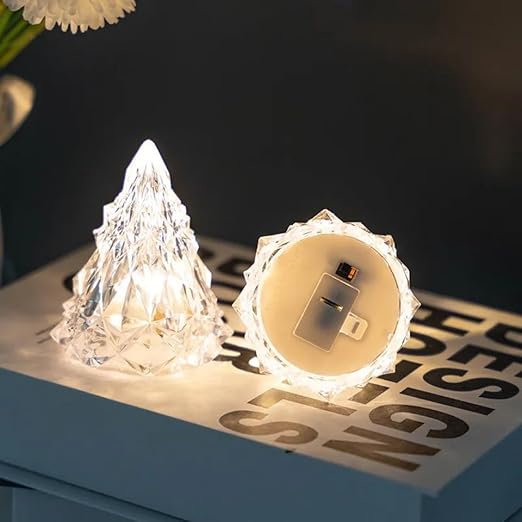 VRB Dec 6 Pcs Acrylic Flameless & Smokeless Decorative Candles Led Tea Light Candle Perfect for Gifting, Home, Birthday, Diwali, Christmas,Decorative Candles,Birthday (Christmas Tree)