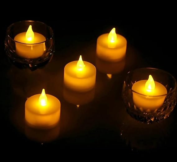 VRB Dec 24 Pcs Acrylic Flameless & Smokeless Decorative Candles Led Tea Light Candle Perfect for Gifting, Home, Birthday, Diwali, Christmas,Decorative Candles,Balcony, Birthday (Acrylic - 24 Pcs)