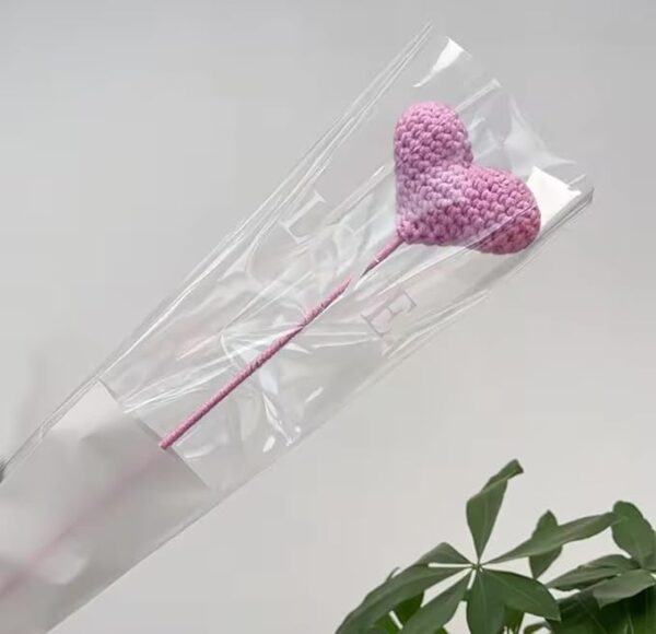 VRB Dec 1 Pcs Crochet Flowers Artificial Heart for Valentine,Bouquet,Office Desk,Table Decor,Home Decoration, Office,Decor,Bedroom, Christmas Decor (Purple Heart Stick)