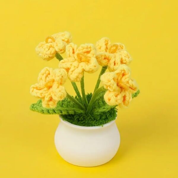 VRB Dec 1 Pcs Crochet Flowers Artificial Sunflower for Office Desk Car Dashboard Decor,Home Decoration, Office, Bedroom, Christmas Decor, Wedding (Small Yellow Daisy with Pot)