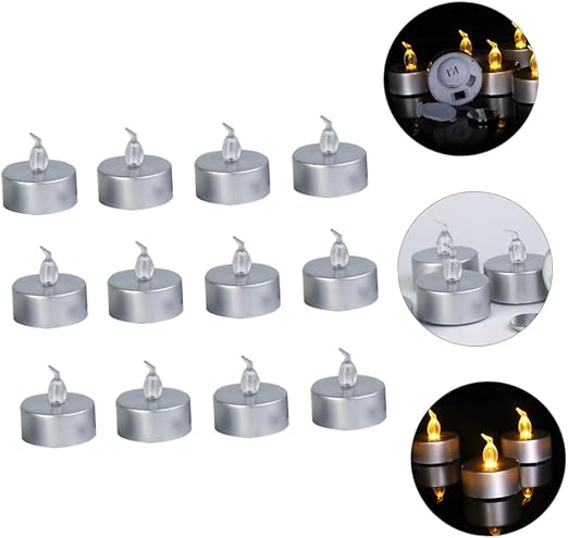 VRB Dec 24 Pcs Acrylic Flameless & Smokeless Decorative Candles Led Tea Light Candle Perfect for Gifting, Home, Birthday, Diwali, Christmas,Decorative Candles,Birthday (Metallic Silver)