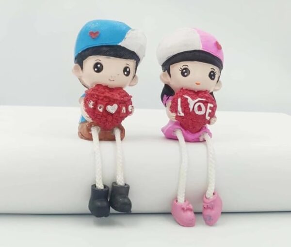 VRB Dec 4 pcs Hanging Legs Showpiece Cute Boy & Girl,Toy Cute Couple Figurines/Leg Hanging Dolls for Home Decor/Decorative Items for Home Decor,Valentine Gift for Girlfriend,Boyfriend (Model - 02)