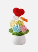 VRB Dec 1 Pcs Crochet Flowers Artificial Sunflower for Office Desk Car Dashboard Decor,Home Decoration, Office, Bedroom, Christmas Decor, Wedding (Small Daisy with Red Heart)