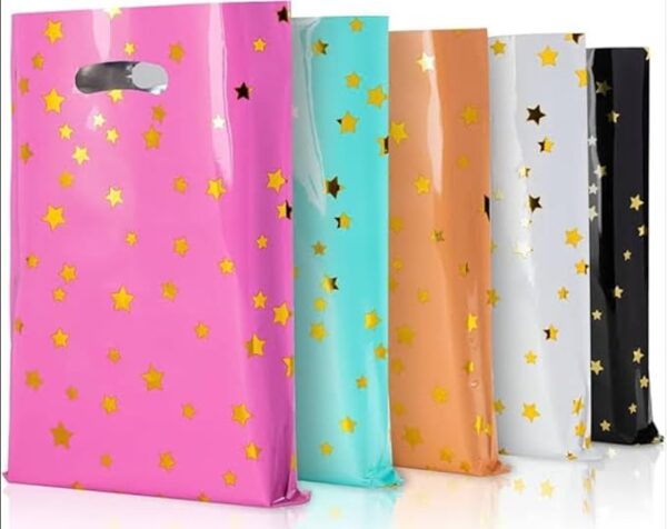 VRB Dec 48 pcs Foil Guddy bags, return gift bags for kids birthday, Happy Birthday Party Return Gift Bags For Boys and Girls, Colorful Gift Bags (48 pcs Mini Star Design)