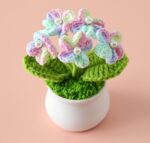 VRB Dec 1 Pcs Crochet Flowers Artificial Sunflower for Office Desk Car Dashboard Decor,Home Decoration, Office, Bedroom, Christmas Decor, Wedding (Small Gradient Mix Daisy with Pot)